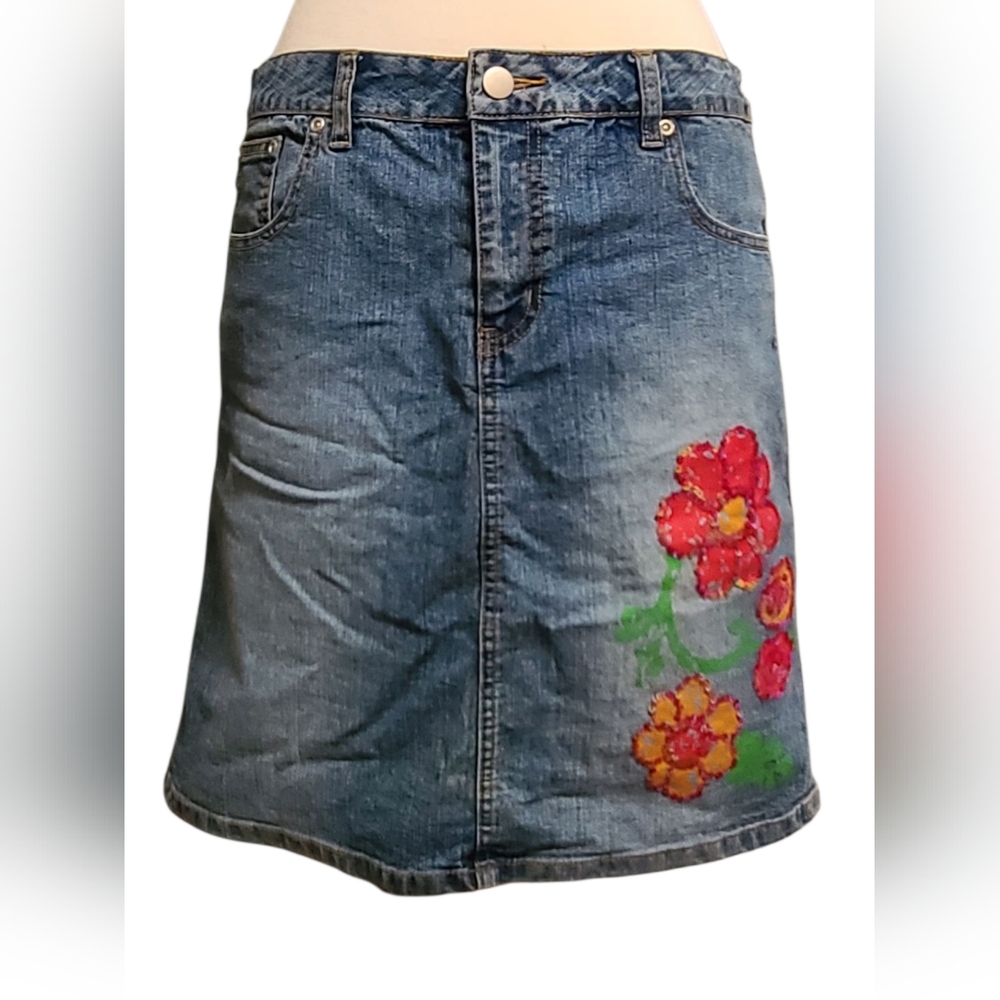 Embroidered Floral Kids Denim Skirt